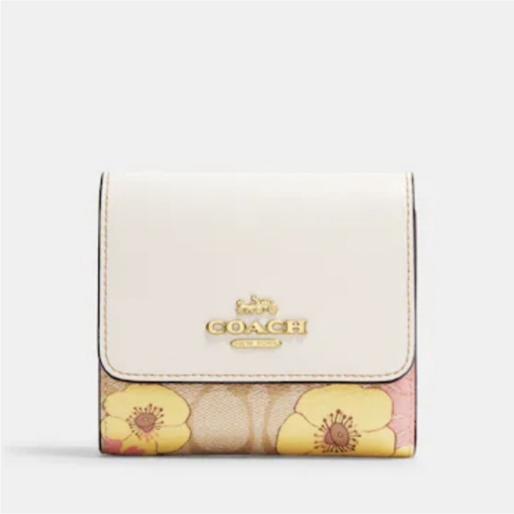 NWT Coach Small Trifold Wallet In Signature Canvas Floral Cluster Print